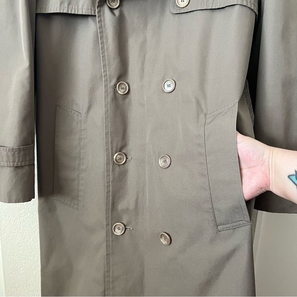 Vintage London Fog Double Breasted Trench Coat Size 36 S Tie Belt Unisex Tan - Picture 7 of 14
